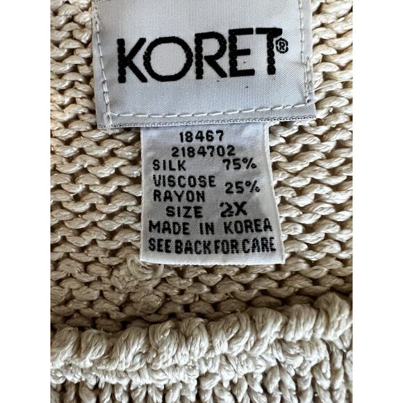 VTG 80s Koret Cream Floral Applique Iridescent Sequin Silk Blend Knit Sweater 2X - Picture 5 of 5